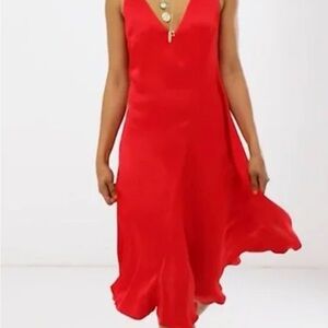 & Other Stories Red V Neck Slip Dress, Flowy 90’s Vibe Perfection Size 6 Midi